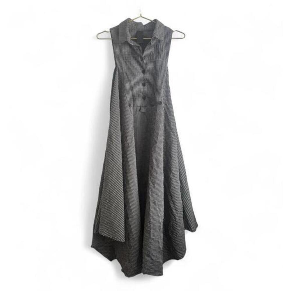 Kedemsasson Dress Striped Black grey Sleeveless Asymmetric Hem lagenlook collar